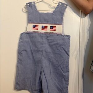 Blue Gingham Smocked Flag Kids Overalls